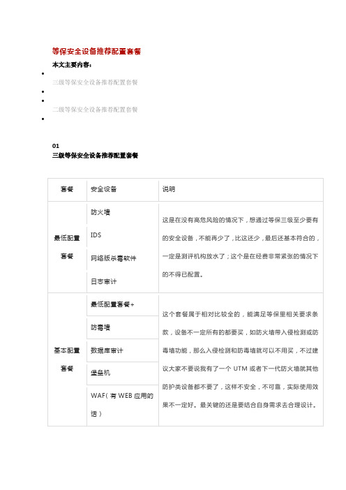 等保安全设备推荐配置套餐