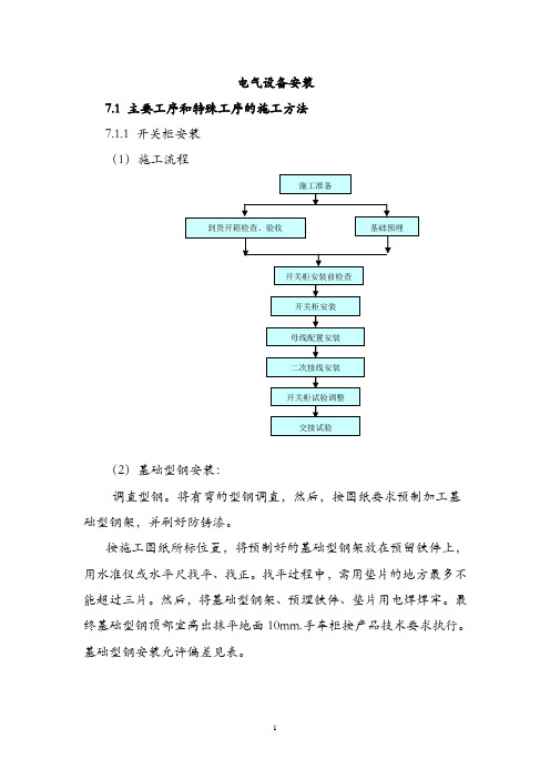 电气设备安装施工工艺及电气设备安装验收标准