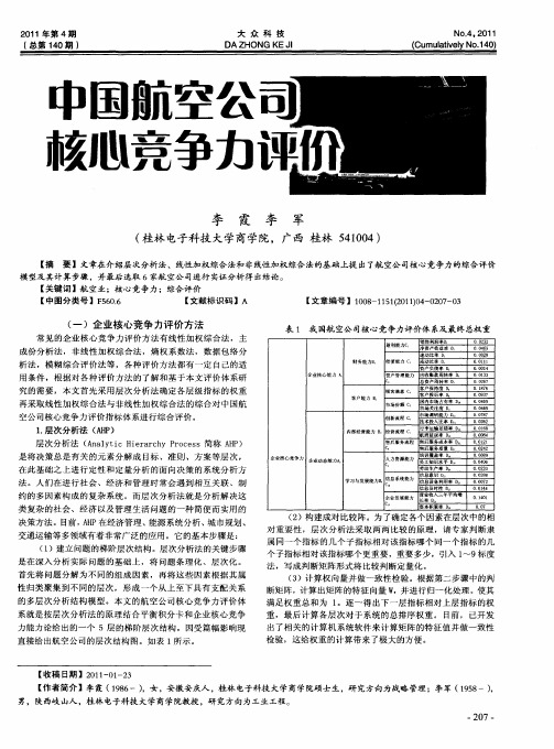 中国航空公司核心竞争力评价