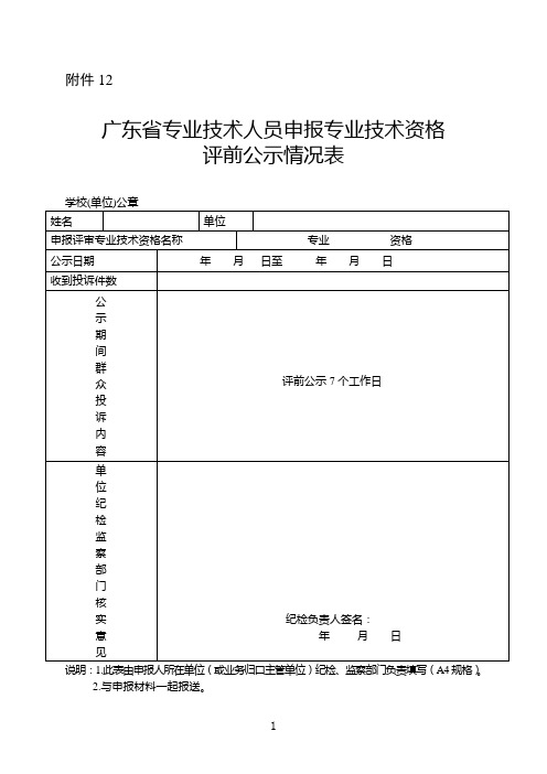 广东省专业技术人员申报专业技术资格评前公示情况表