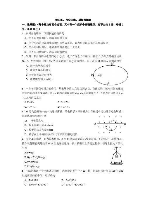 静电场、恒定电流、磁场检测题)