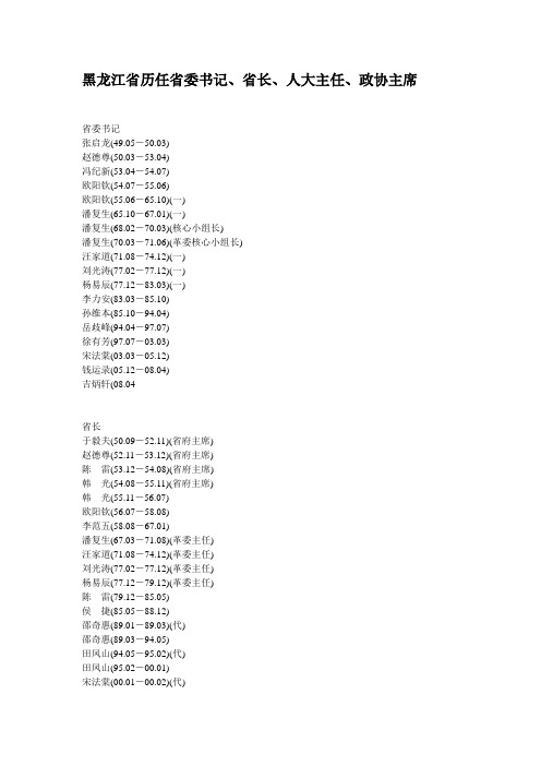 黑龙江省历任省委书记