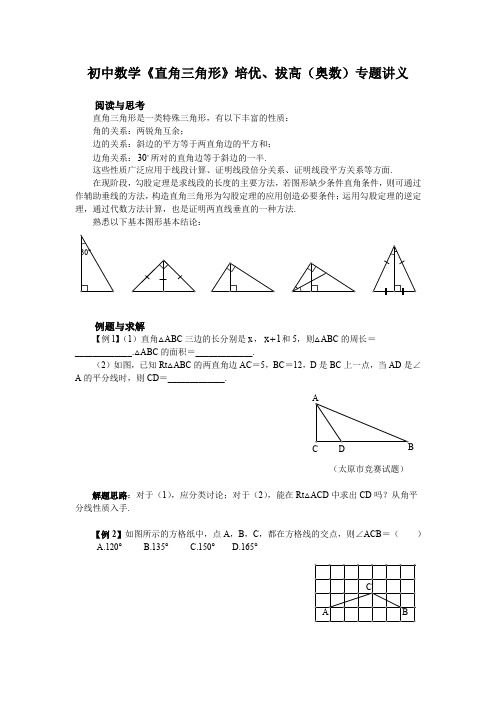 初中数学《直角三角形》培优、拔高(奥数)专题讲义