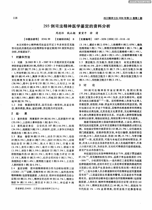 293例司法精神医学鉴定的资料分析