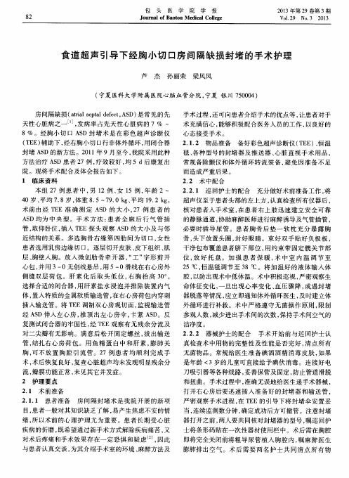 食道超声引导下经胸小切口房间隔缺损封堵的手术护理