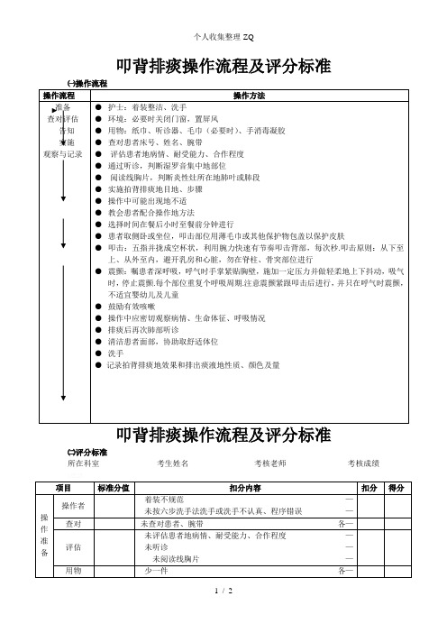 叩背排痰操作流程及评分标准