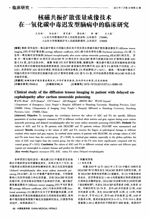 核磁共振扩散张量成像技术在一氧化碳中毒迟发型脑病中的临床研究