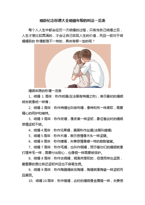 婚龄纪念称谓大全婚姻年限的叫法一览表