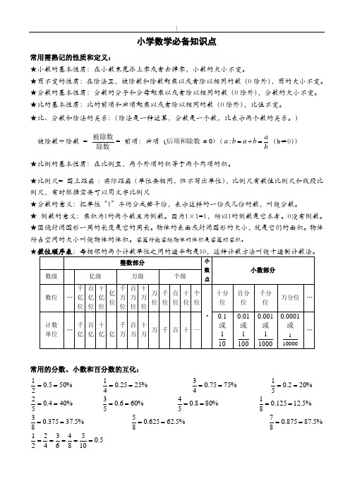 小学数学毕业必备考点汇总