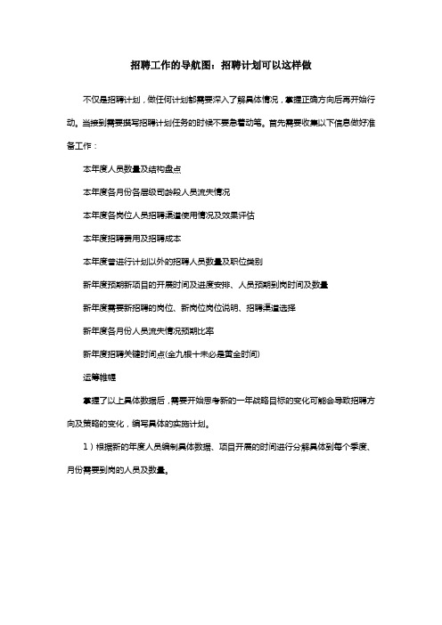 年度招聘计划方案+招聘工作的导航图：招聘计划可以这样做