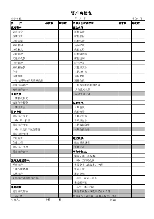 资产负债表(空白表格)-11版