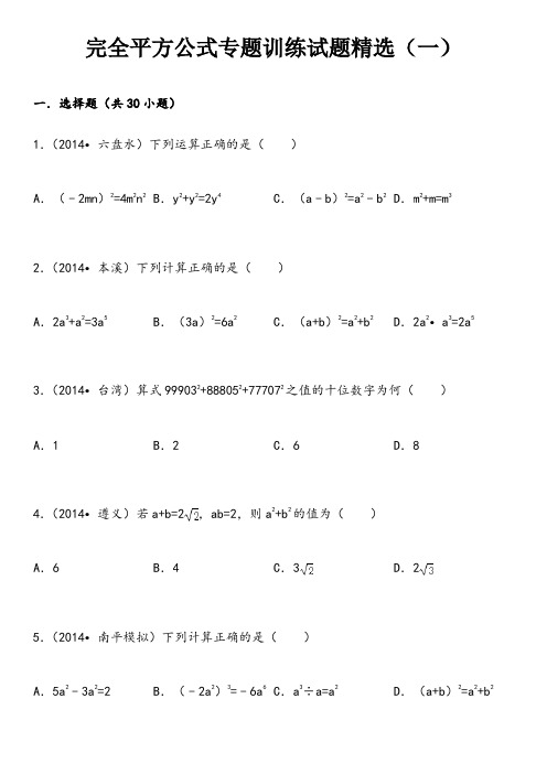 乘法公式——完全平方公式专题训练试题精选(一)附答案