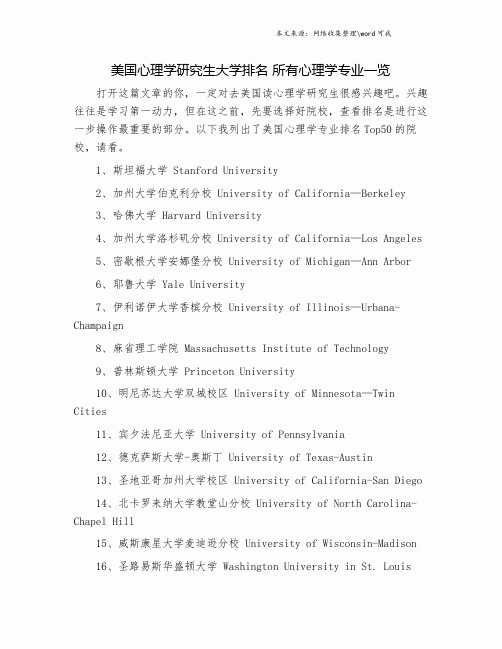 美国心理学研究生大学排名 所有心理学专业一览.doc