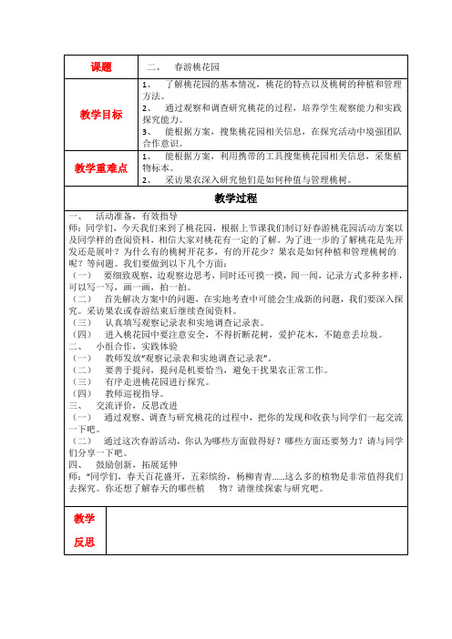 鲁科版四年级下册综合实践活动教案第1单元2、 春游桃花园