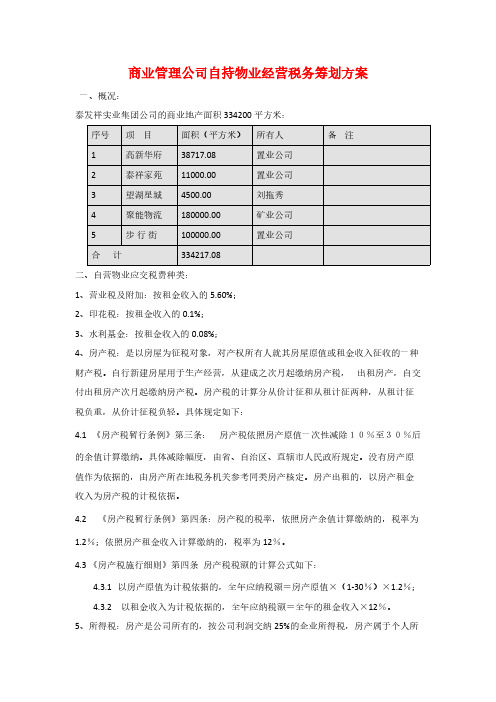 商业管理公司自持物业经营税务筹划方案-推荐下载