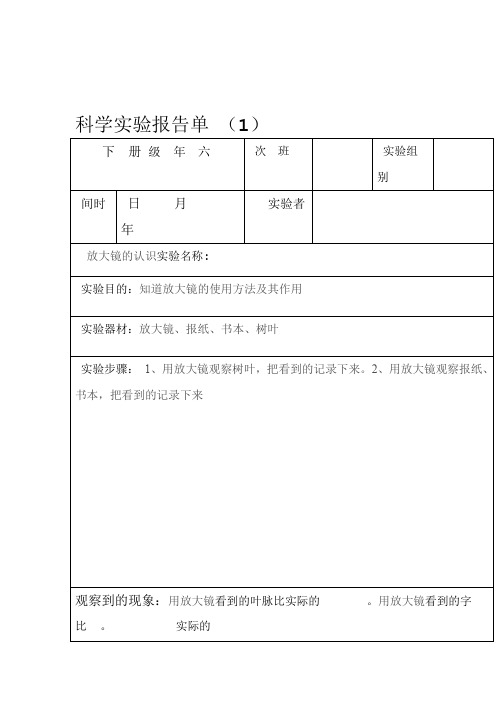 六年级下册科学实验报告单