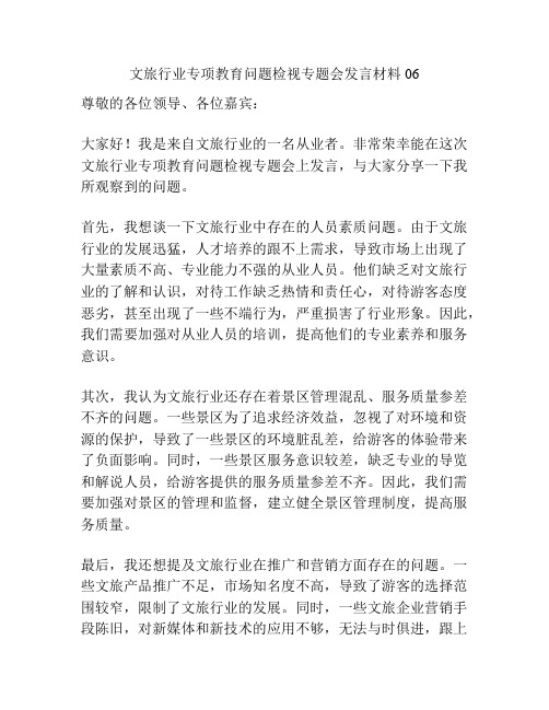 文旅行业专项教育问题检视专题会发言材料06