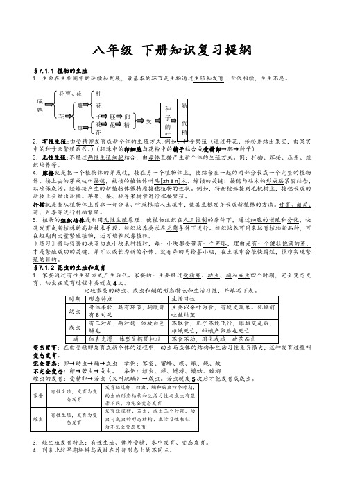 冀教版八年级下册生物知识点