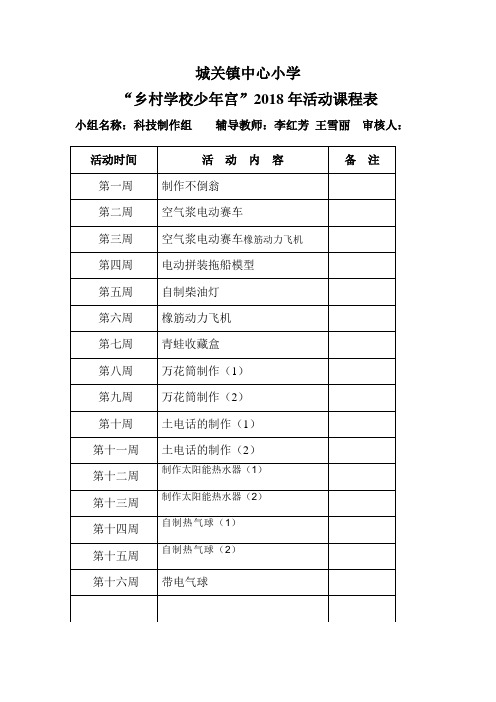 少年宫活动 课表