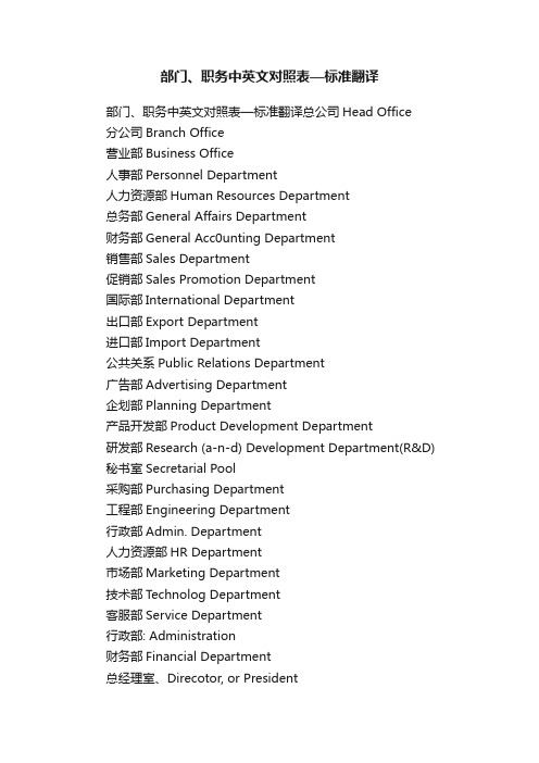 部门、职务中英文对照表—标准翻译