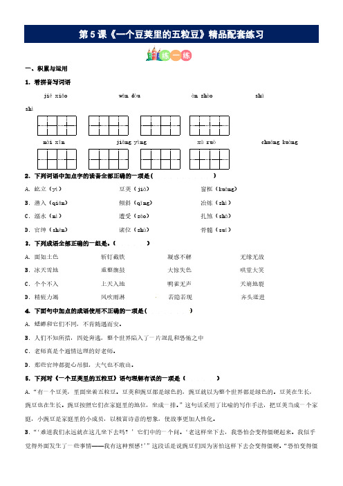 第05课《一个豆荚的五粒豆》精品配套练习(基础+阅读)部编版语文四年级上册