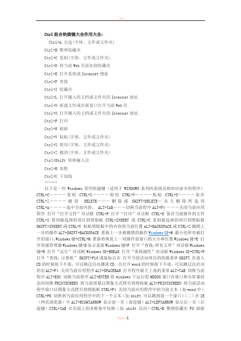 Ctrl组合快捷键大全作用大全：