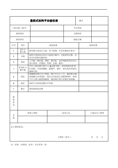 悬挑卸料平台验收表