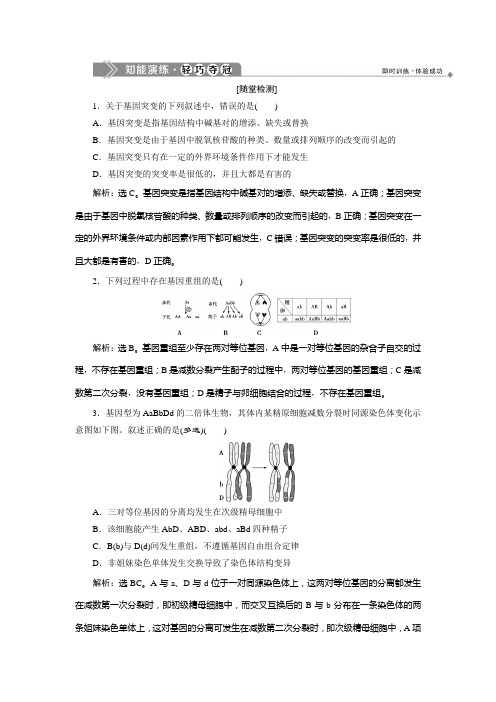 2019-2020学年苏教版生物必修二江苏专用练习：第四章 第四节 第1课时 基因突变与基因重组 知能演练轻巧