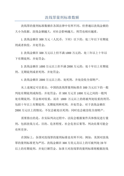 洗钱罪量刑标准数额