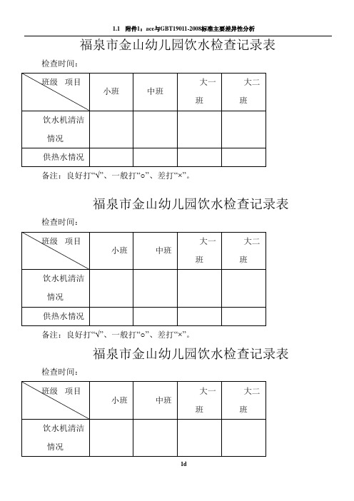 幼儿园饮水检查记录表