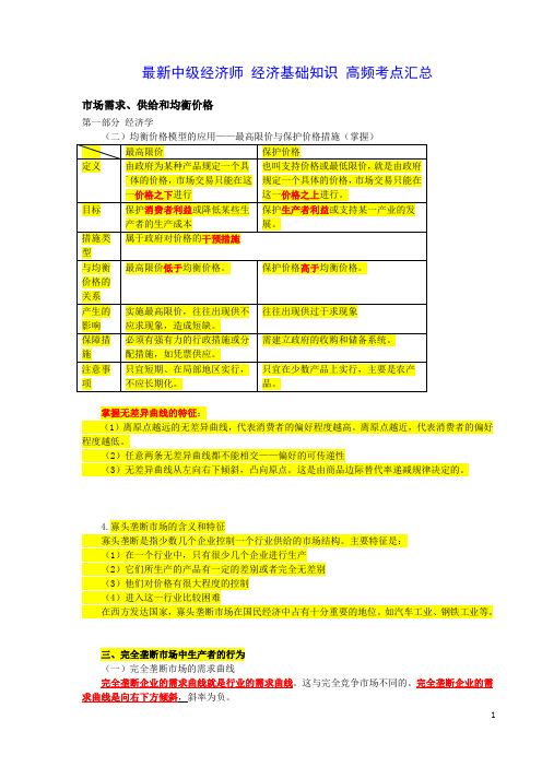 2014最新中级经济师 经济基础知识 高频考点汇总 考前背诵版