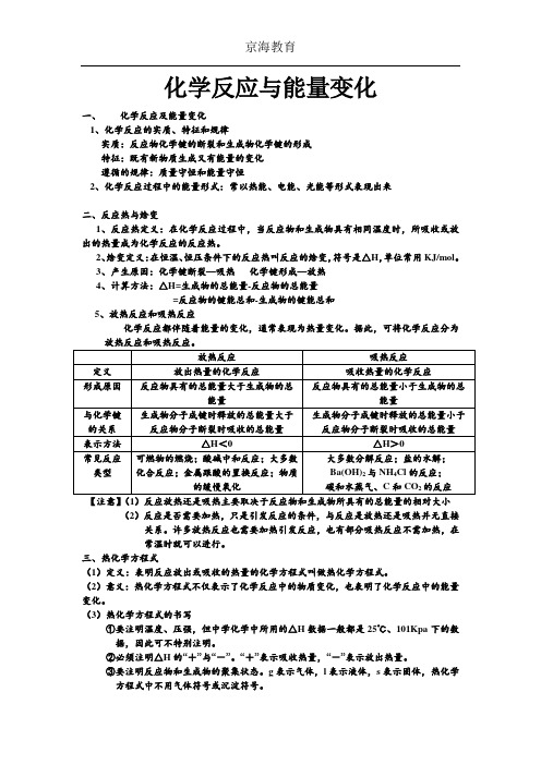 化学反应与能量知识点总结及测试题