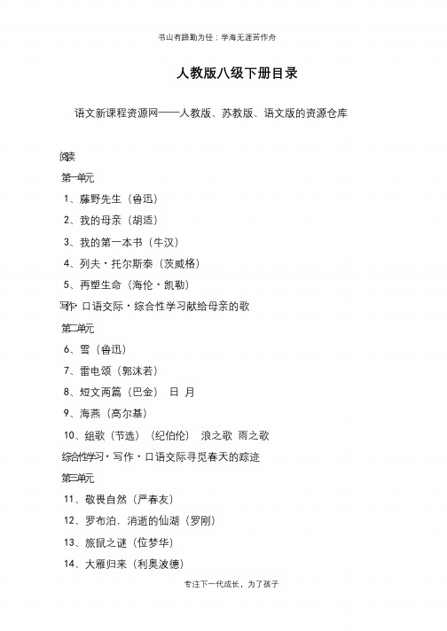 人教版八级下册目录【推荐下载】