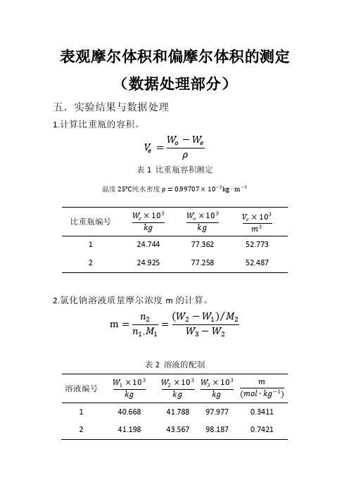 表观摩尔体积和偏摩尔体积的测定（数据处理部分）