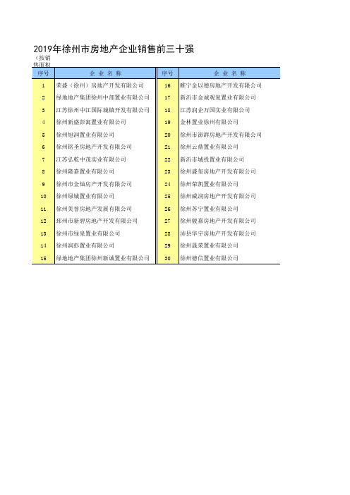 2019年徐州市房地产企业销售前三十强