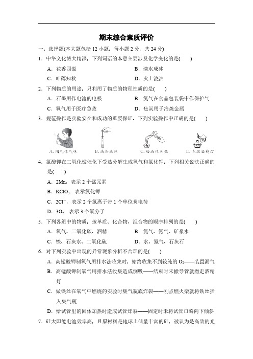 人教版化学九年级2024-2025学年度第一学期 期末综合素质评价(含答案)