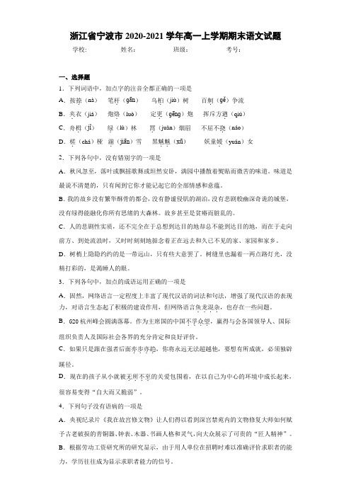 浙江省宁波市2020-2021学年高一上学期期末语文试题 (2)