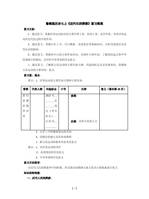 鲁教版历史七上《近代化的探索》复习教案