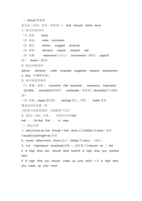 虚拟语句：should型虚拟和虚拟固定句式