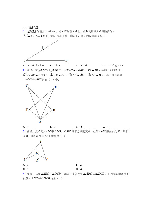 新人教版初中数学八年级数学上册第二单元《全等三角形》测试题(答案解析)(3)