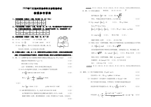 2019.11物理选学试卷答案(绍兴一模卷答案)