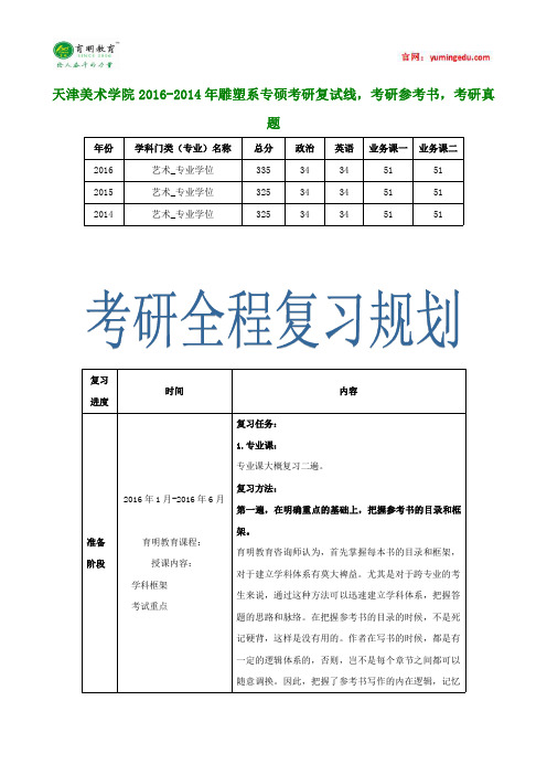 天津美术学院2016-2014年雕塑系专硕考研复试线,考研参考书,考研真题