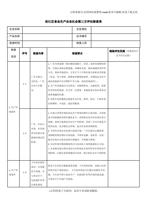 上海市松江区食品生产企业社会第三方评估核查表