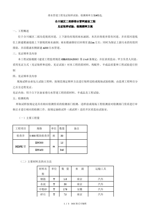 排水管道工程见证取样试验、检测频率方案#甄选.