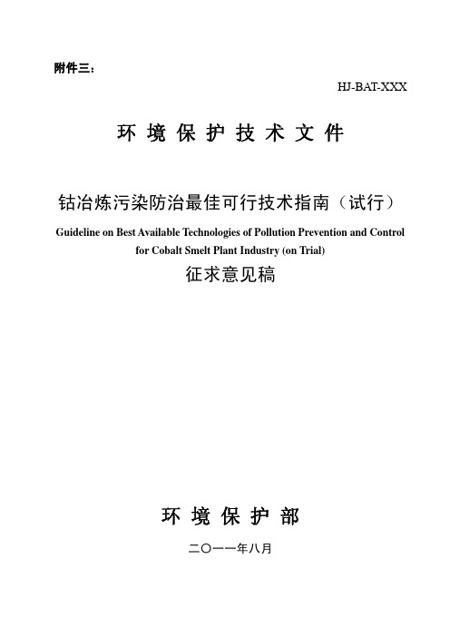 钴冶炼污染防治最佳可行技术指南(试行)