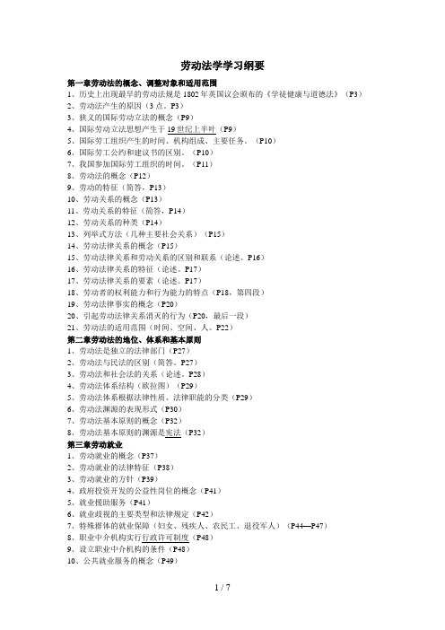 法学本科 劳动法学复习提纲