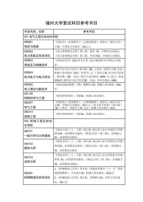 福州大学复试科目参考书目