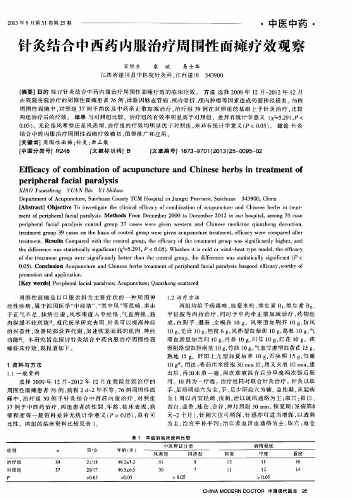 针灸结合中西药内服治疗周围性面瘫疗效观察