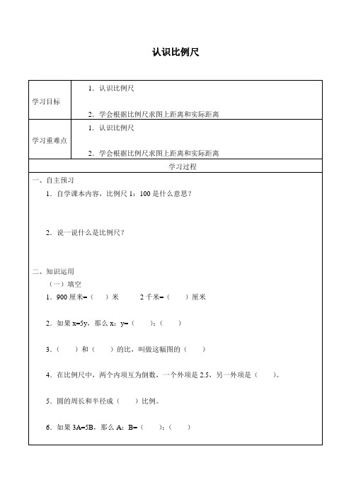 六年级下册数学学案-2.9 认识比例尺  浙教版