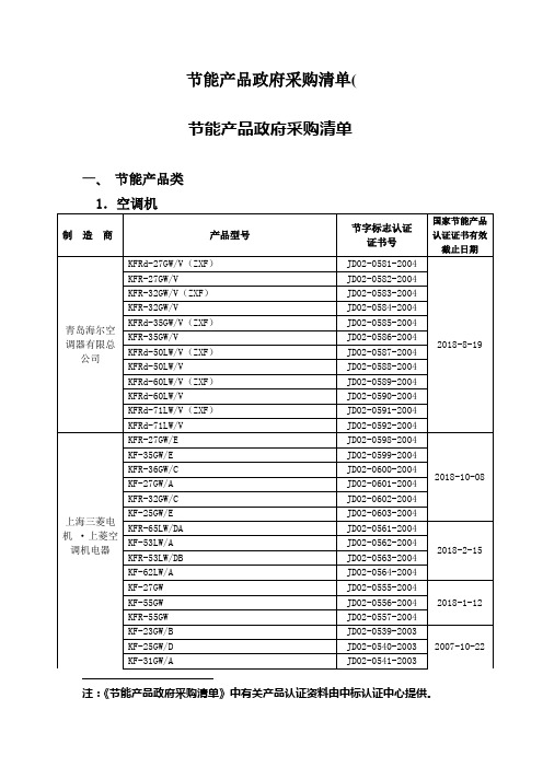 节能产品政府采购清单(